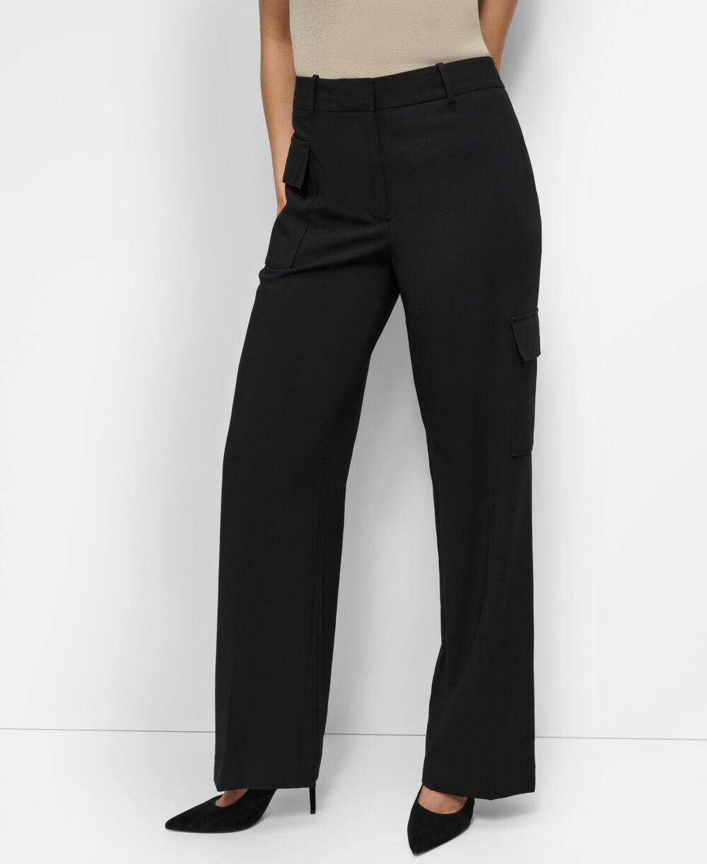 DKNY Women's Pocket Flat Front Wide Leg Pants Black Career Business NEW Size 14